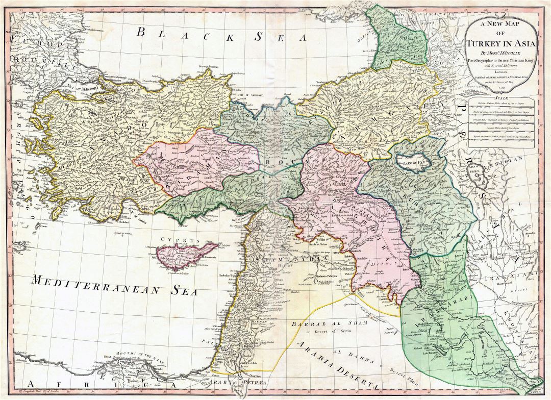 Grande detallado mapa antiguo de Turquía - 1794