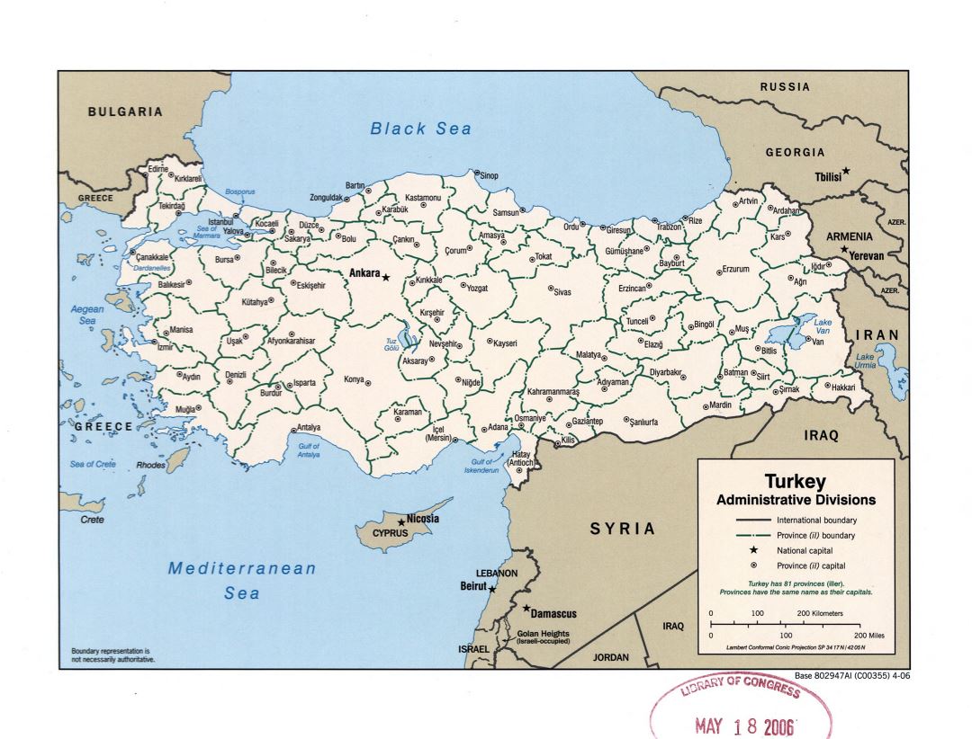 Grande detallado mapa de administrativas divisiones de Turquía - 2006