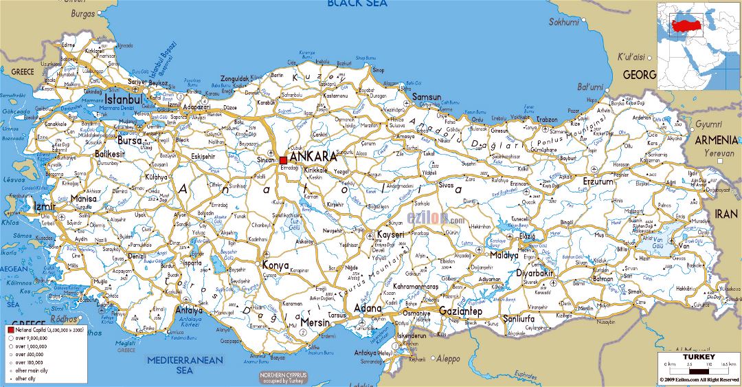 Grande mapa de carreteras de Turquía con ciudades y aeropuertos