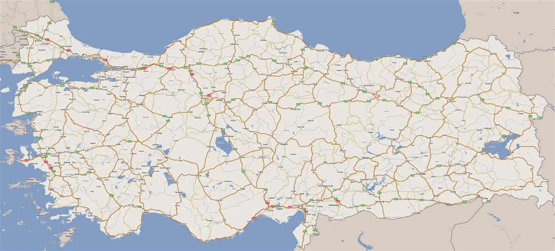 Grande mapa de carreteras de Turquía con todas ciudades