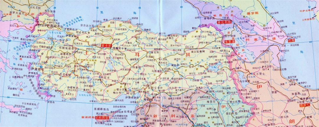 Grande mapa político de Turquía con carreteras en chino