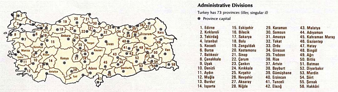 Mapa de administrativas divisiones de Turquía