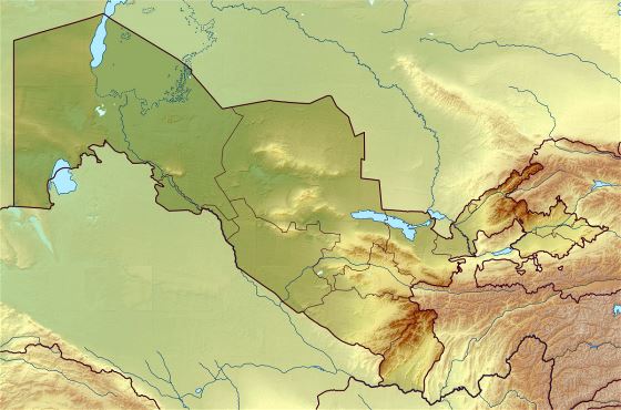 Detallado mapa en relieve de Uzbekistán