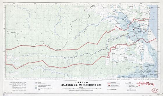 A gran escala detallado mapa de línea de demarcación de Vietnam y zona desmilitarizada - 1957