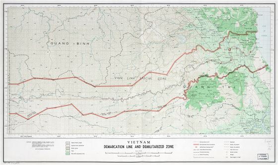 A gran escala detallado Vietnam mapa de línea de demarcación y zona desmilitarizada - 1966