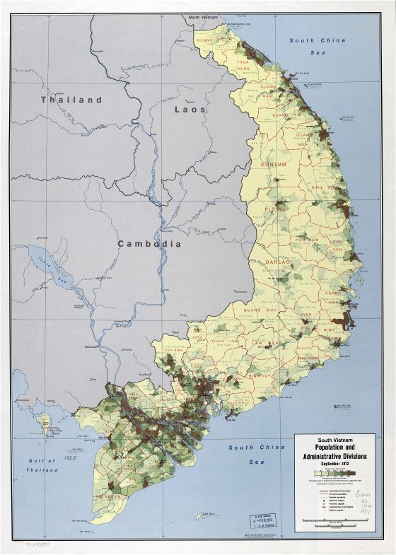 A gran escala mapa de población y administrativas divisiones de Vietnam del Sur - 1973