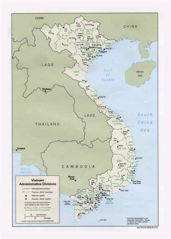 Detallado mapa de administrativas divisiones de Vietnam - 1992