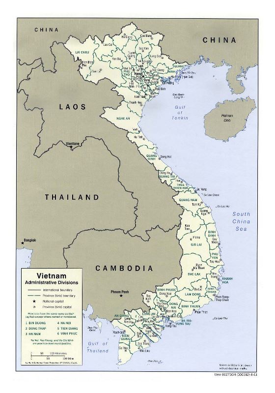 Detallado mapa de administrativas divisiones de Vietnam - 2001