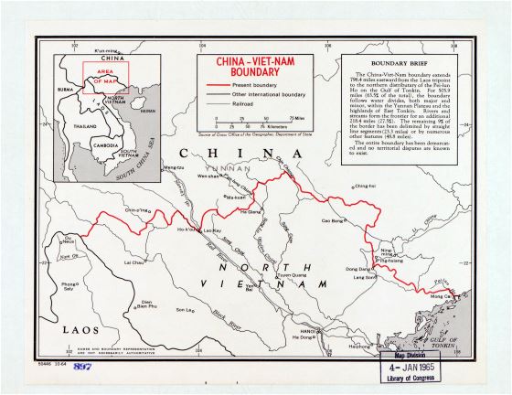 Grande detallado mapa de la zona fronteriza de China - Vietnam del Norte - 1964