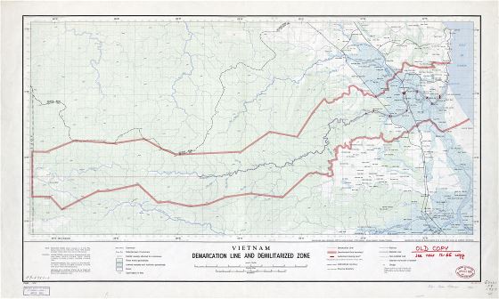 Grande detallado mapa de línea de demarcación de Vietnam y zona desmilitarizada - 1957