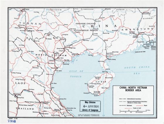 Grande detallado mapa de los límites de China - Vietnam - 1965