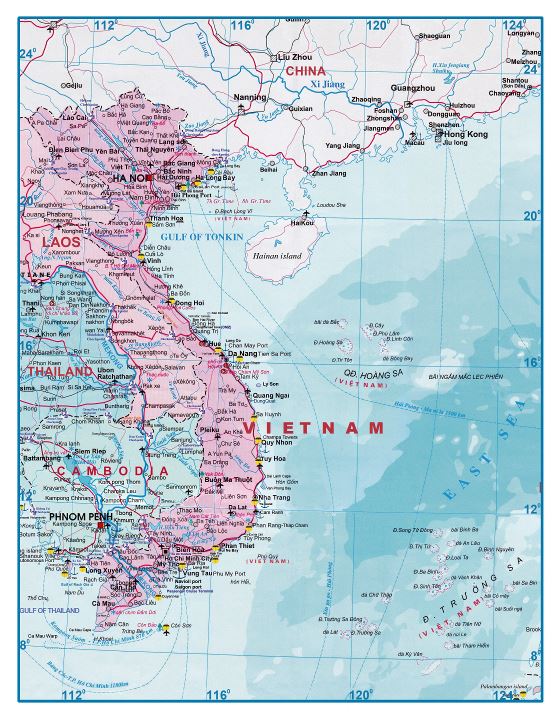 Grande detallado mapa turístico de Vietnam y Laos