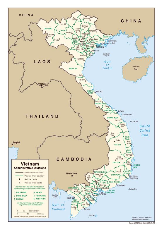 Grande mapa de administrativas divisiones de Vietnam - 2001