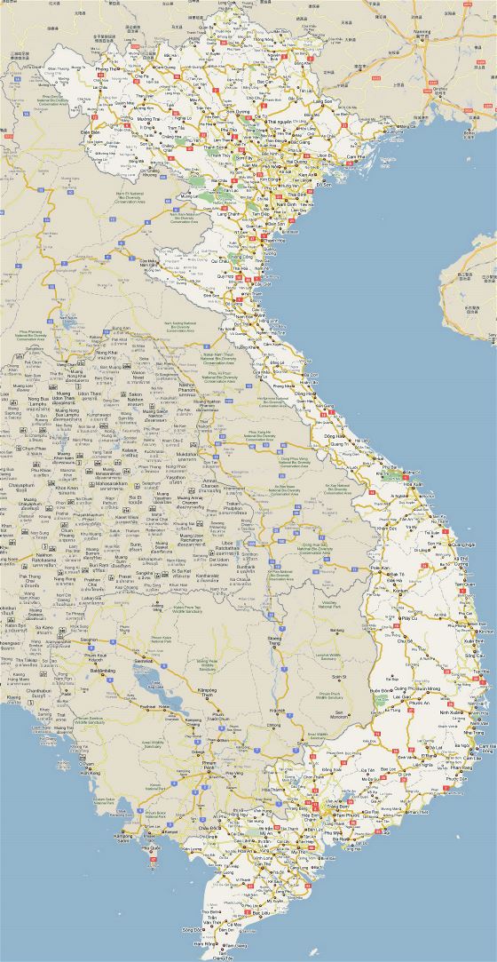 Grande mapa de carreteras de Vietnam con todas ciudades