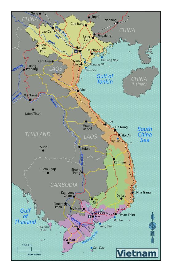 Grande mapa de regiones de Vietnam