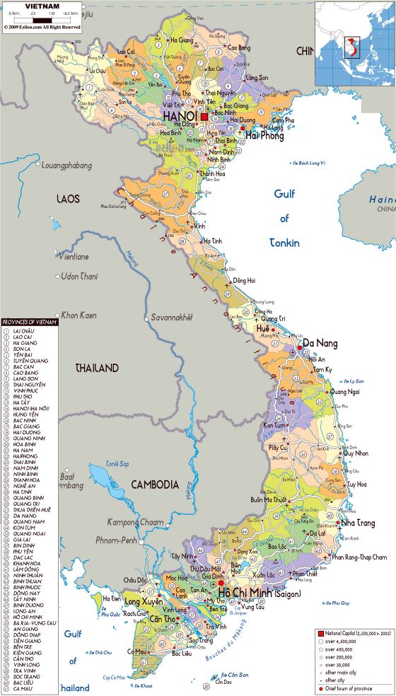 Grande mapa político y administrativo de Vietnam con todas carreteras, ciudades y aeropuertos