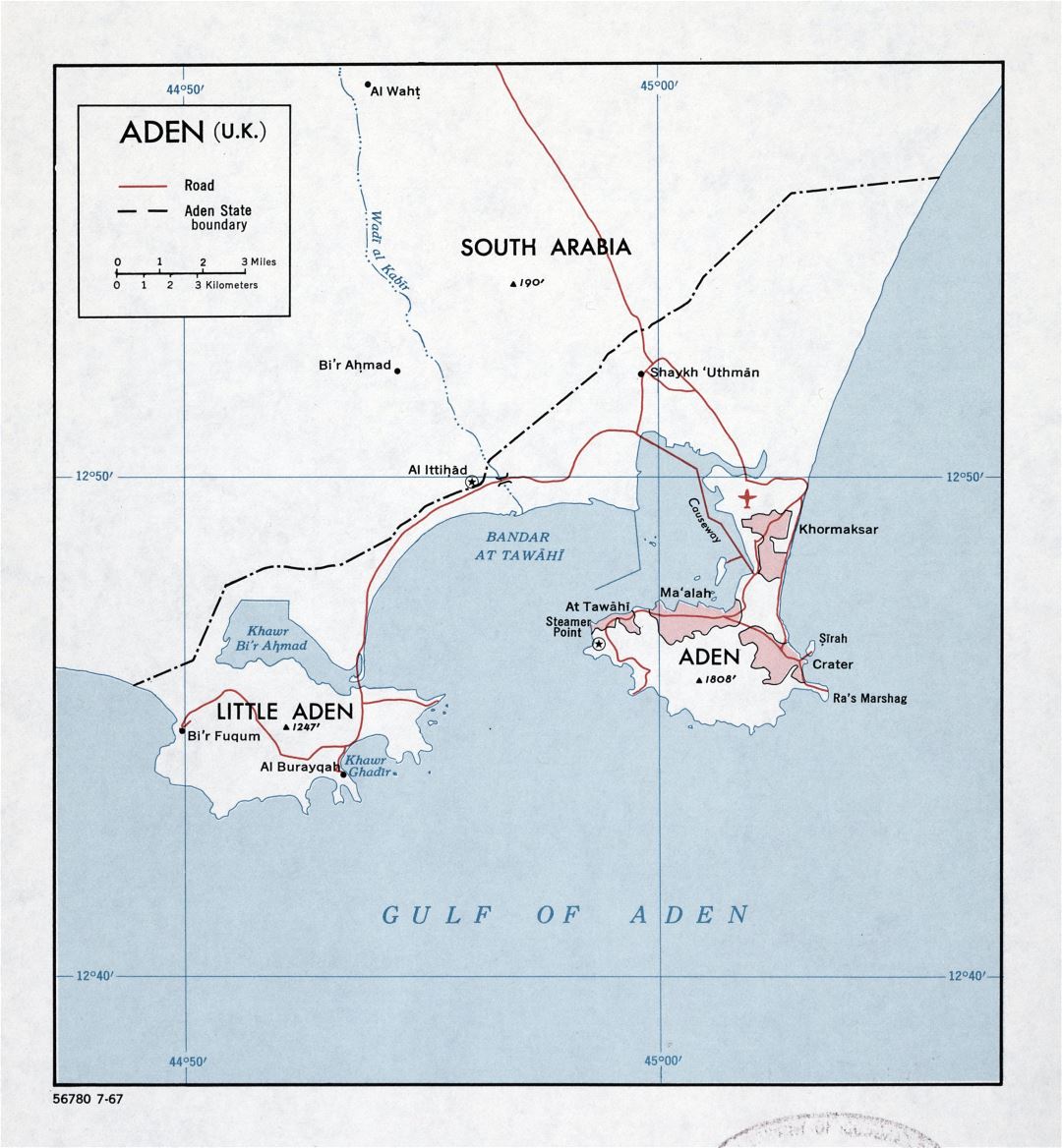 Grande detallado mapa de Adén (Reino Unido) con carreteras - 1967