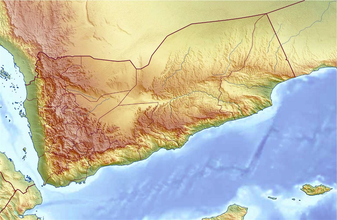 Grande mapa en relieve de Yemen