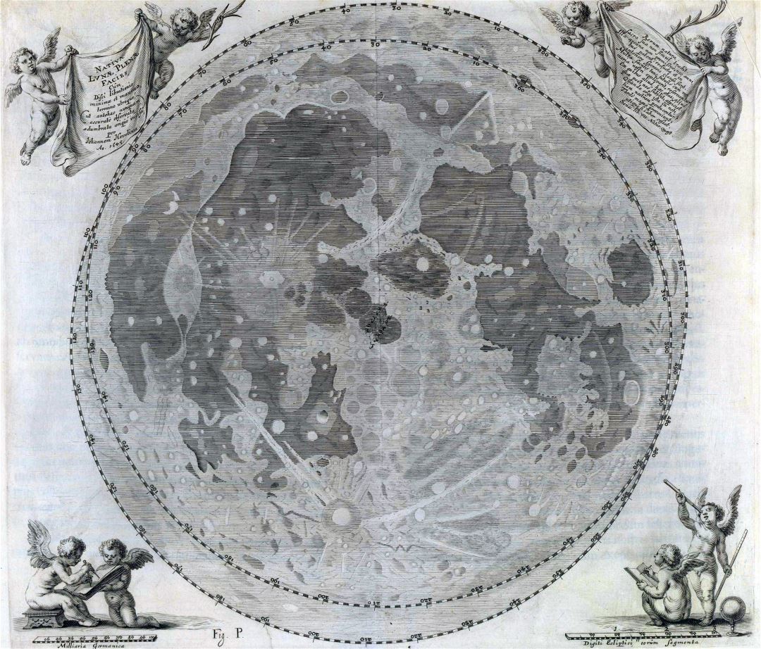 Mapa grande de edad detallado de la Luna - 1647