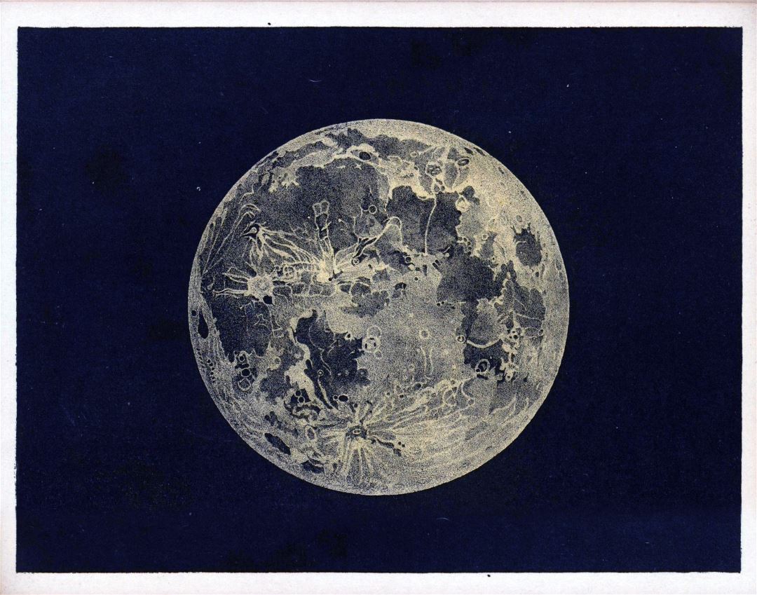 Viejo mapa detallado de la Luna - 1842