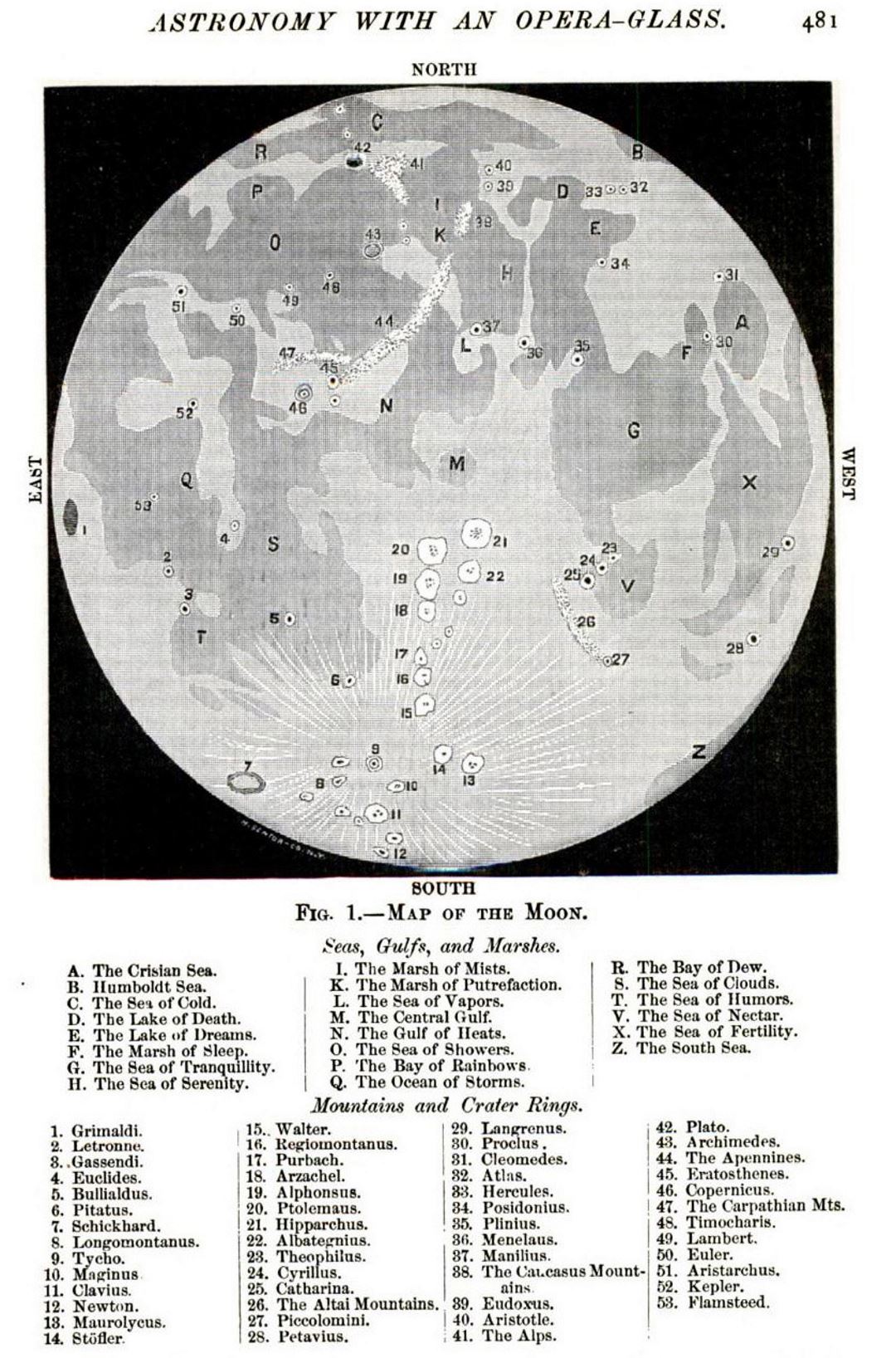Viejo mapa detallado de la Luna - 1887