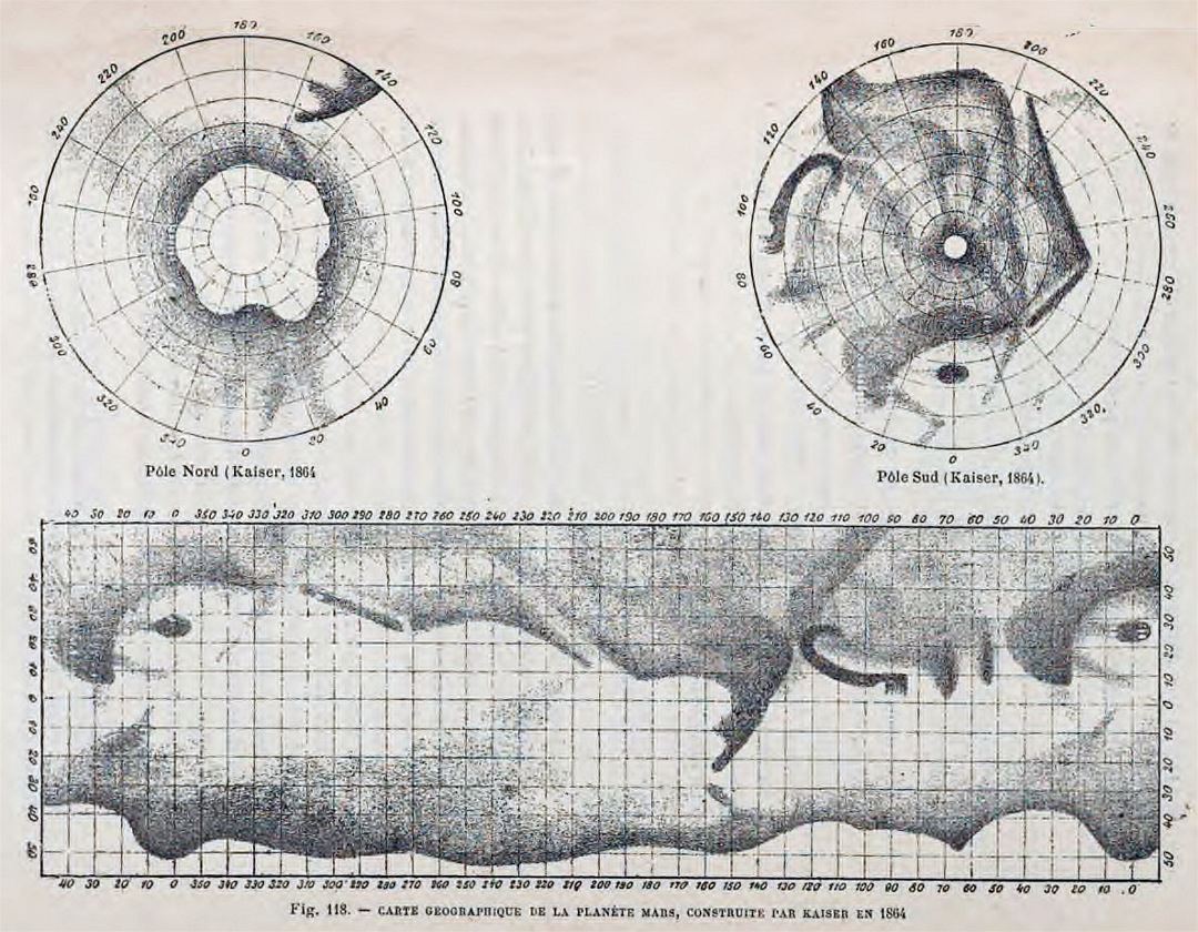 Antiguo mapa de Marte - 1864