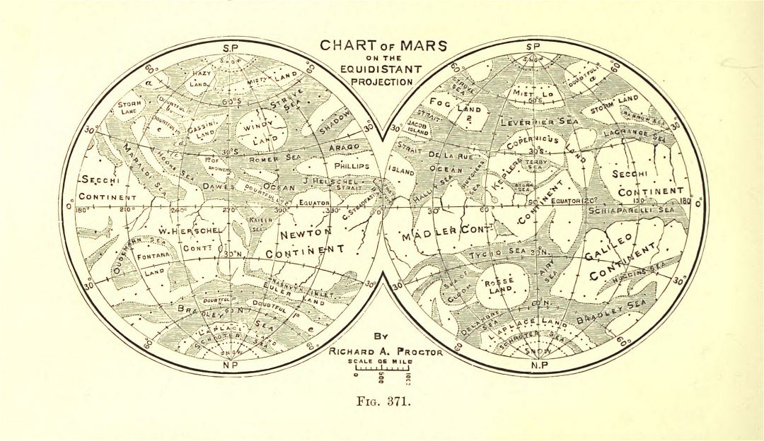 Antiguo mapa de Marte - 1892