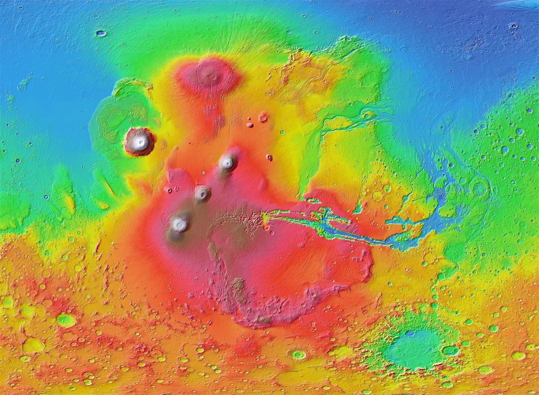 En alta resolución mapa detallado de la superficie de Marte