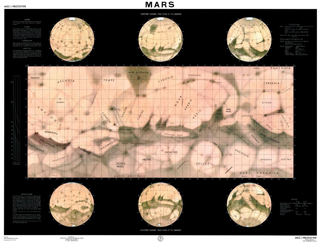Gran mapa detallado de la superficie de Marte - 1962