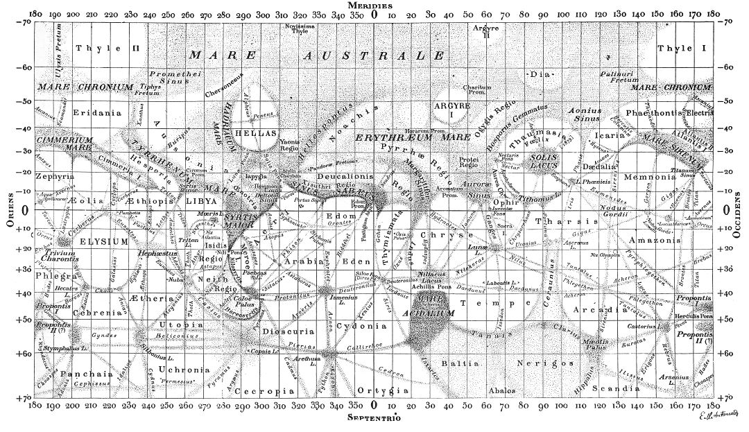 Viejo mapa detallado de la superficie de Marte - 1900