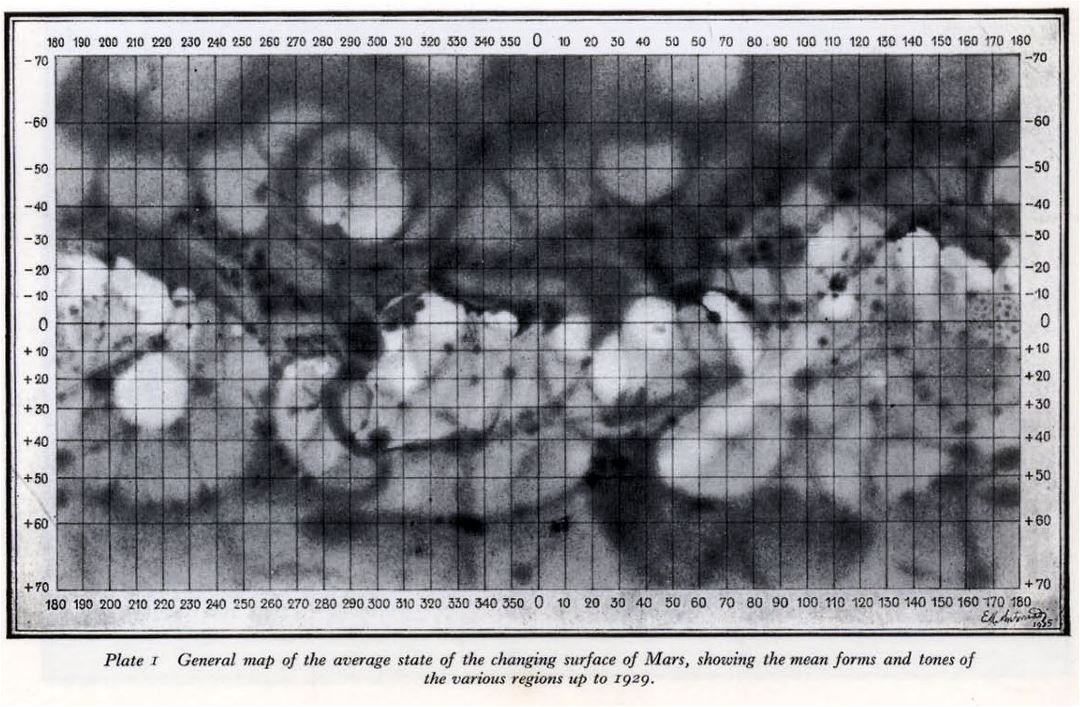 Viejo mapa detallado de la superficie de Marte - 1929