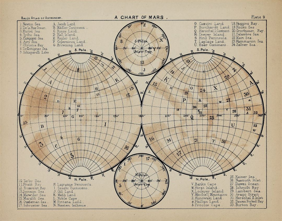 Viejo mapa detallado de Marte - 1892