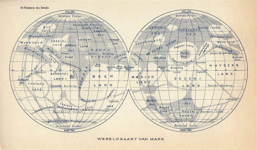 Viejo mapa detallado de Marte - 1898