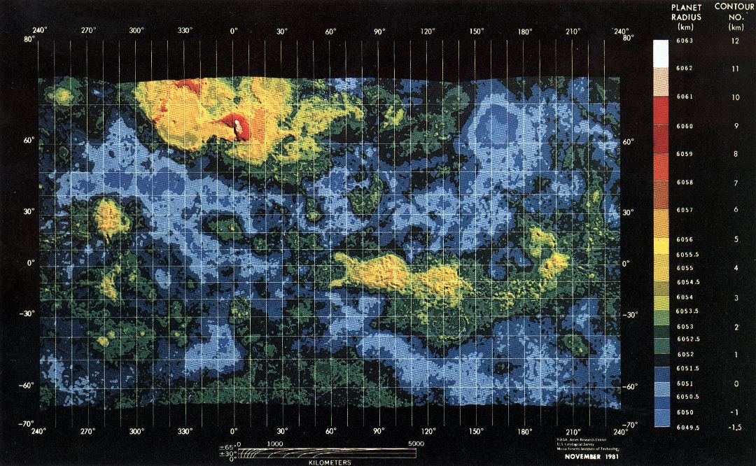 Amplio mapa topográfico detallado de Venus - 1981