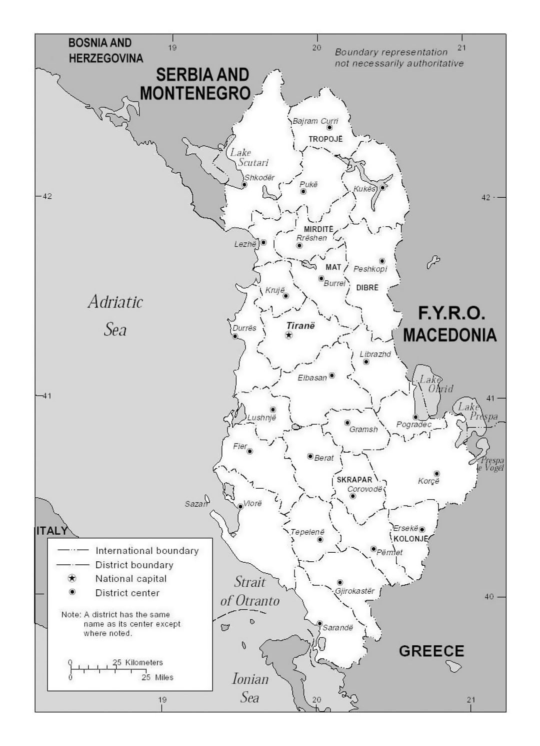 Divisiones administrativas mapa de Albania