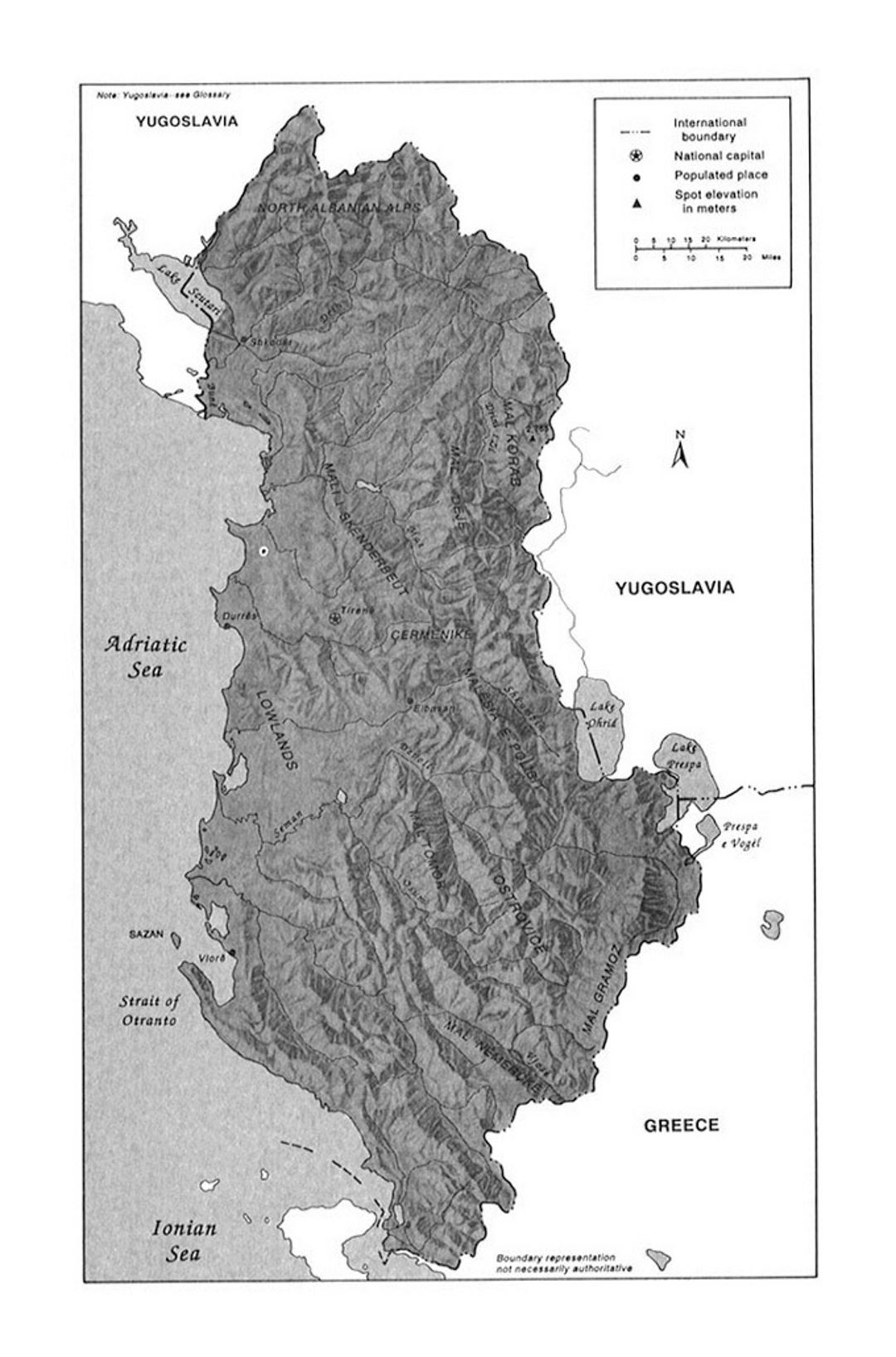 Mapa en relieve de Albania