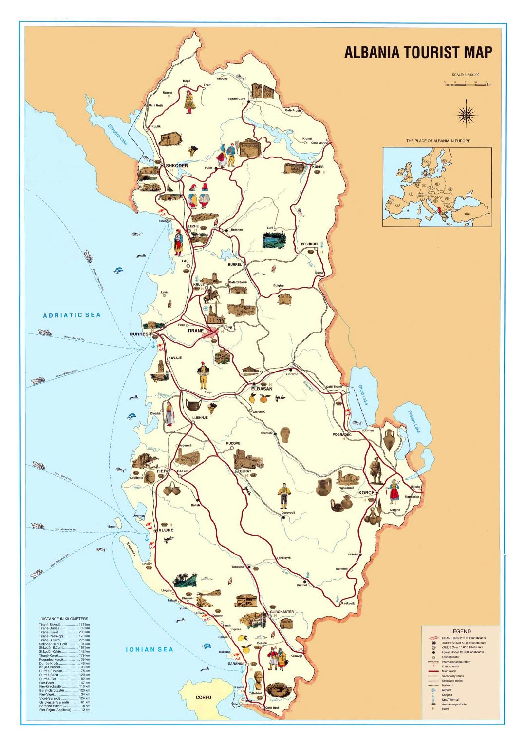 Mapa grande turística detallada de Albania