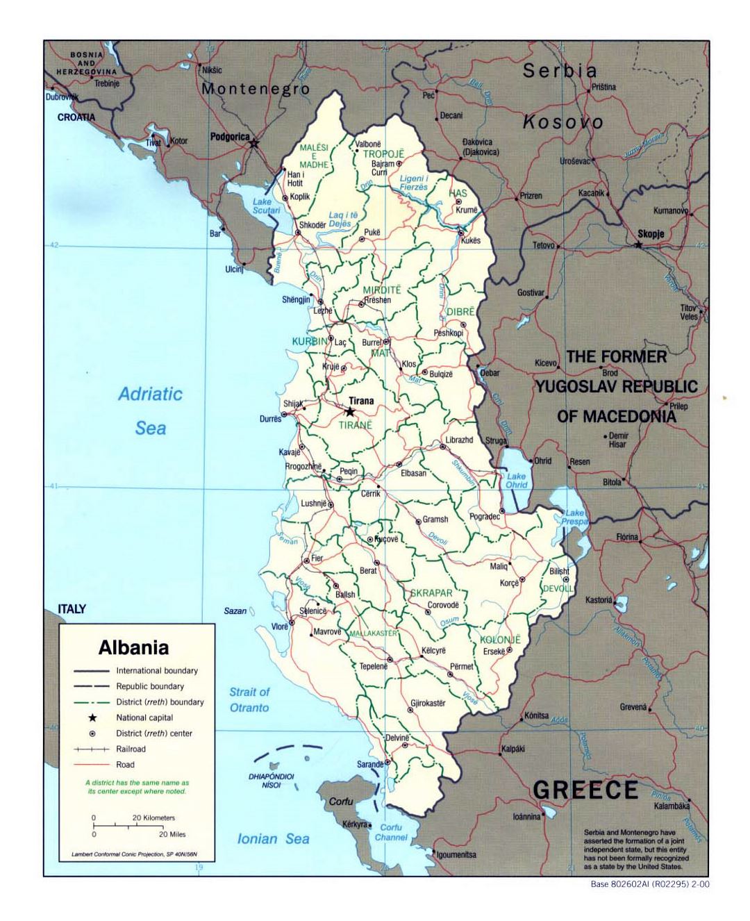 Mapa político y administrativo detallada de Albania - 2000