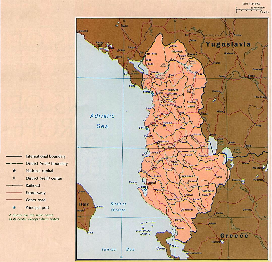 Mapa político y administrativo grande de Albania con las carreteras y ciudades principales