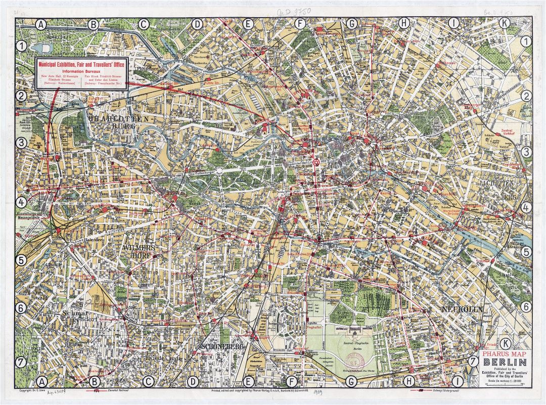 Detalle a gran escala viejo mapa Pharus de Berlin - 1929