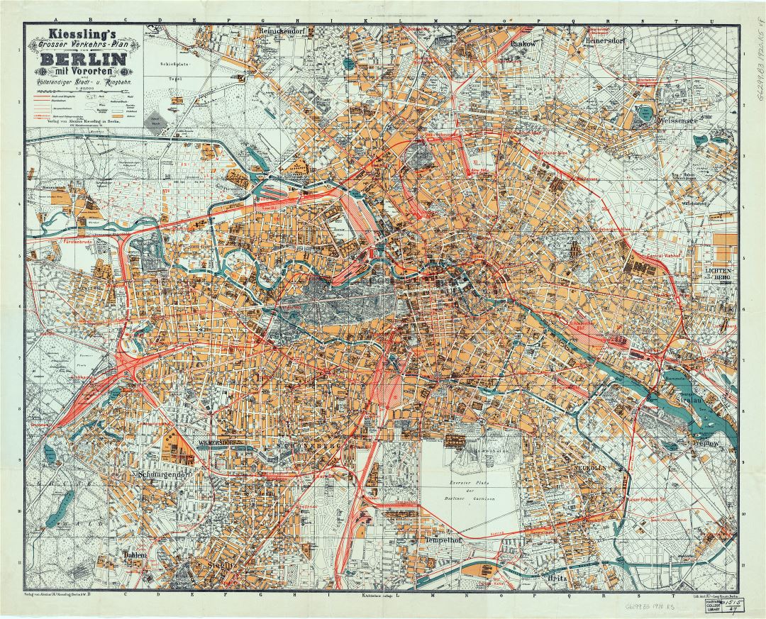 Gran escala detallada viejo mapa de la ciudad de Berlín - 1920