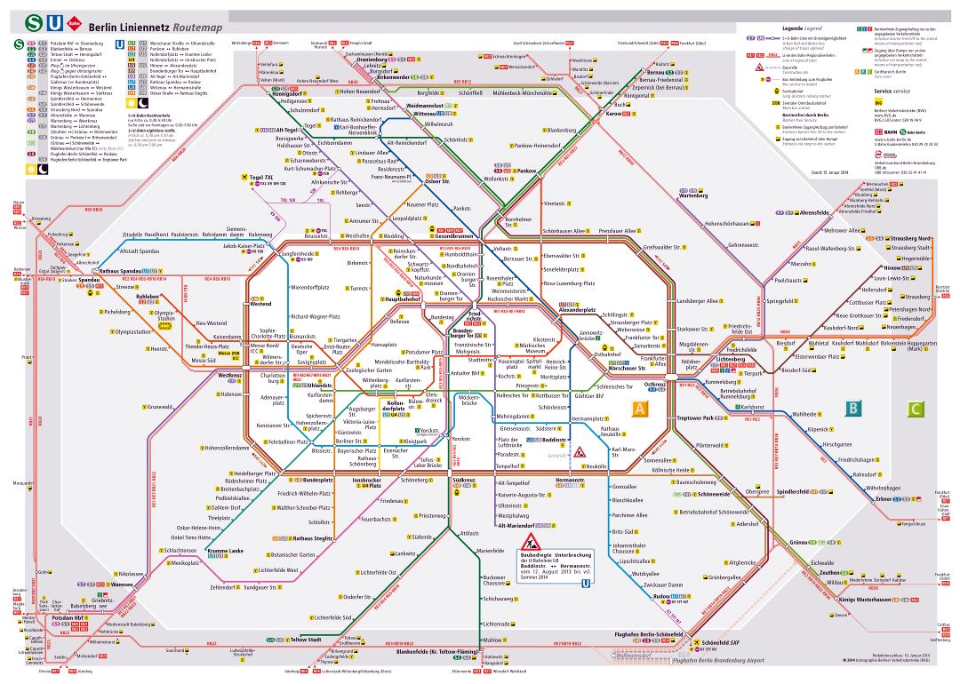 Gran mapa detallado de tren de Berlín