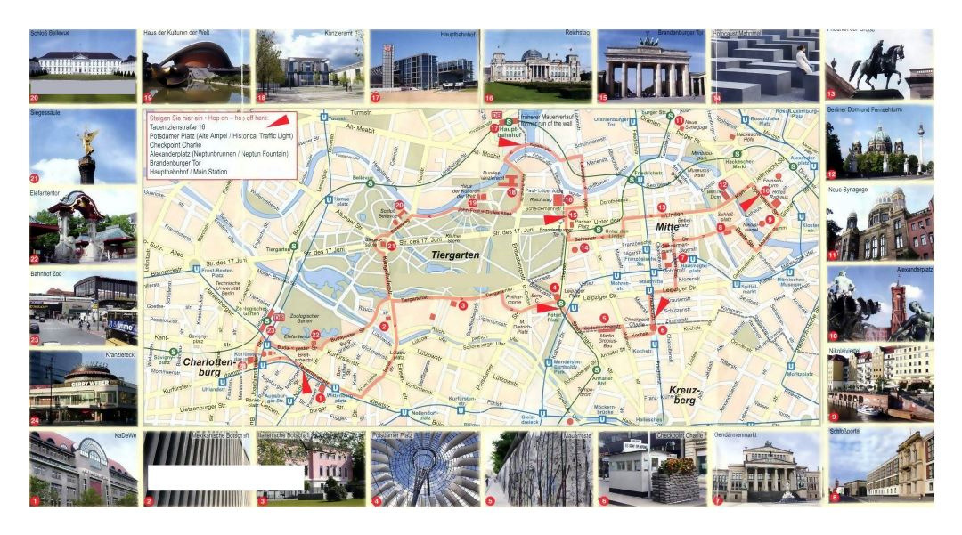 Gran mapa turístico de la parte central de la ciudad de Berlín