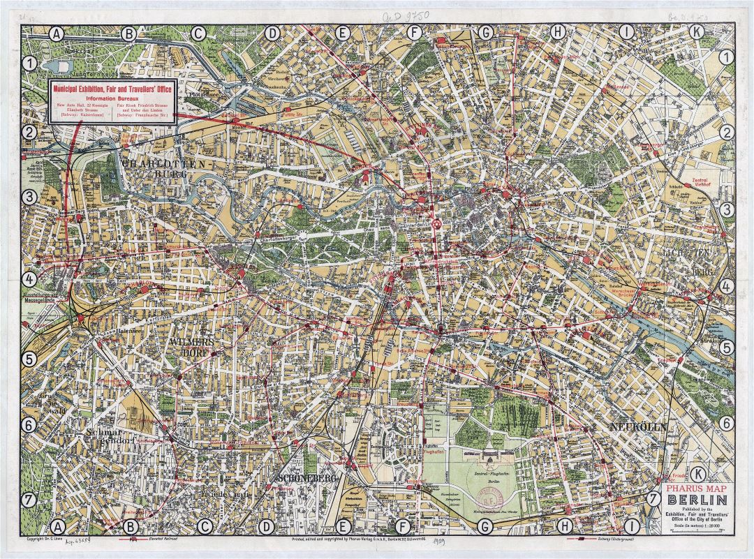 Gran viejo mapa detallado Pharus de Berlin - 1929