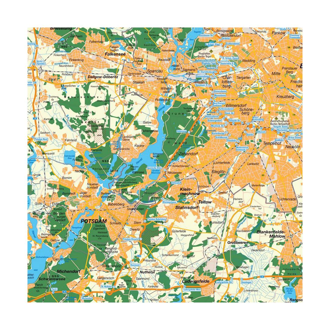 Mapa de la región detallada Berlín y Potsdam