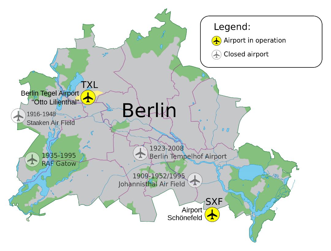 Mapa grande de los aeropuertos de Berlín