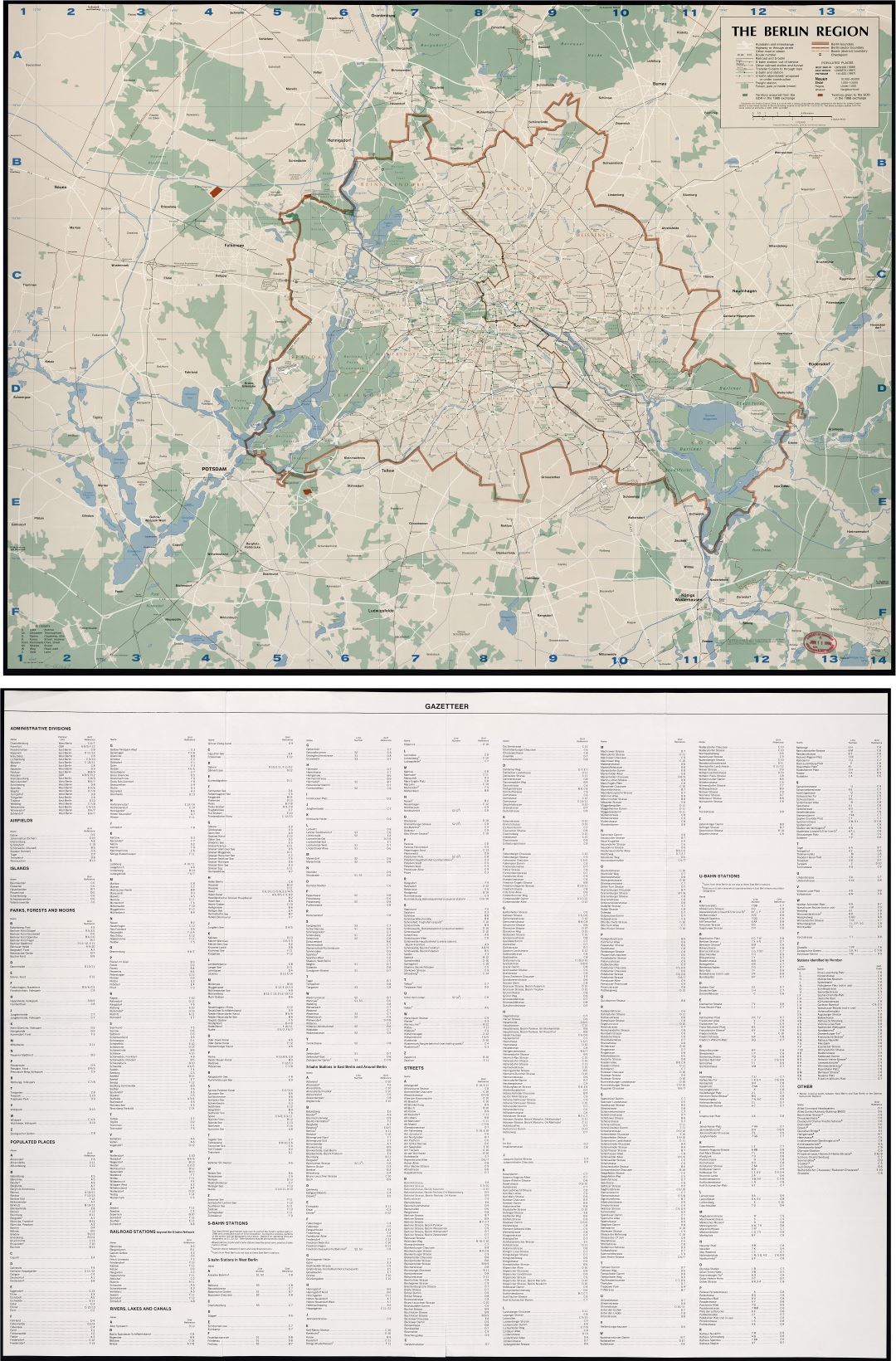 Mapa grande detalle escala de la región de Berlín - 1989