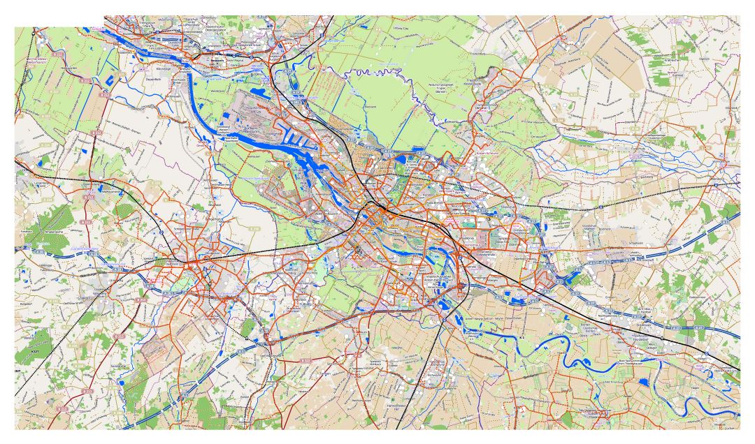 Gran mapa de la ciudad de Bremen y su entorno