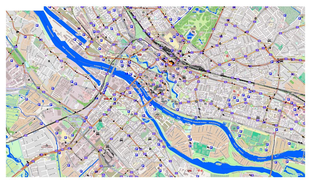 Gran mapa detallado de la ciudad de Bremen con otras marcas