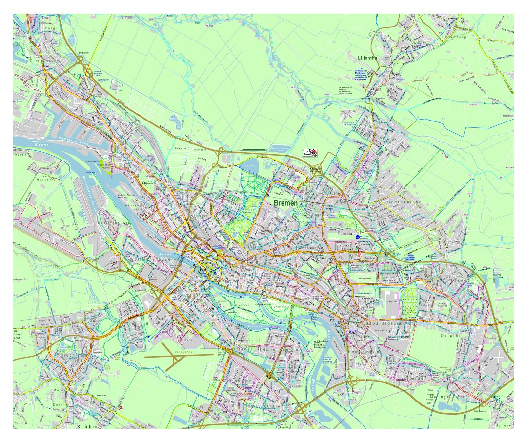 Gran mapa detallado de la ciudad de Bremen